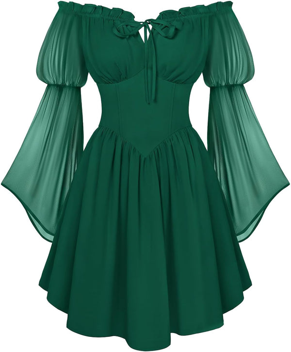 Scarlet Darkness Women's Renaissance Faire Fairy Witchy Dress with Pockets