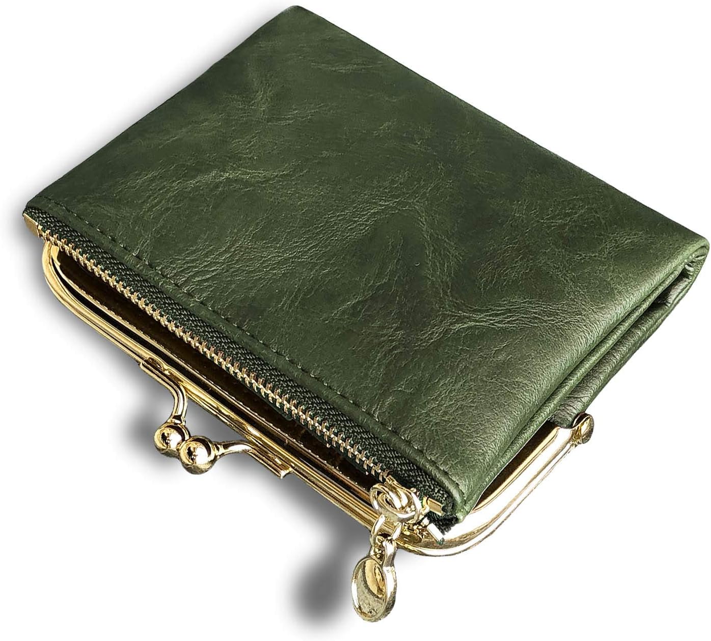 Womens Small RFID Compact Bifold Wallet — Vintage Kiss-Lock Coin Purse
