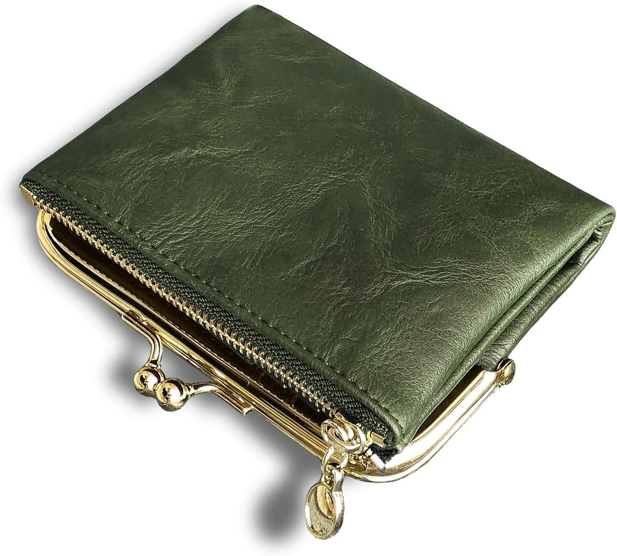 Womens Small RFID Compact Bifold Wallet — Vintage Kiss-Lock Coin Purse