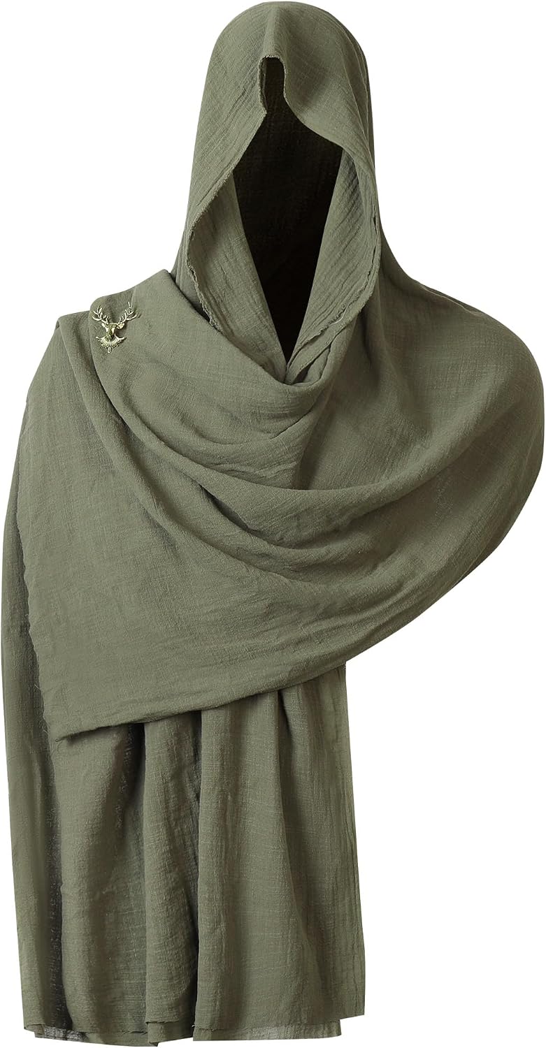 Berenlu Renaissance Hooded Cowl for Men, Medieval Costume Shawl
