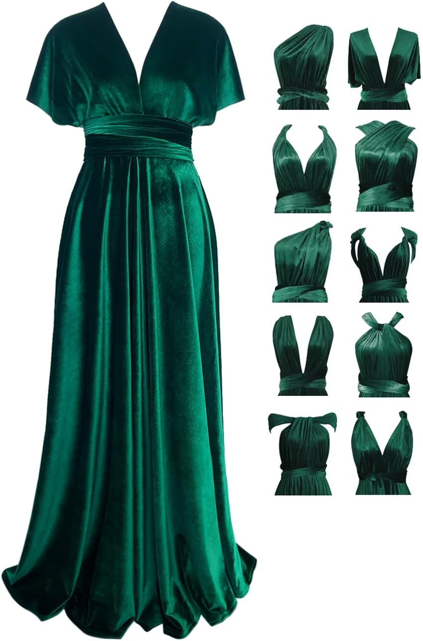 72styles Velvet Multi-Way Wrap Infinity Maxi Dress for Bridesmaids