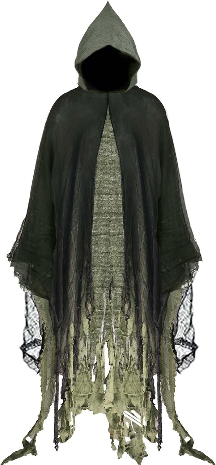Halloween Hooded Cloak Medieval Renaissance Cloak Wizard Robe with Hooded for Adult Linen Hooded Cloak