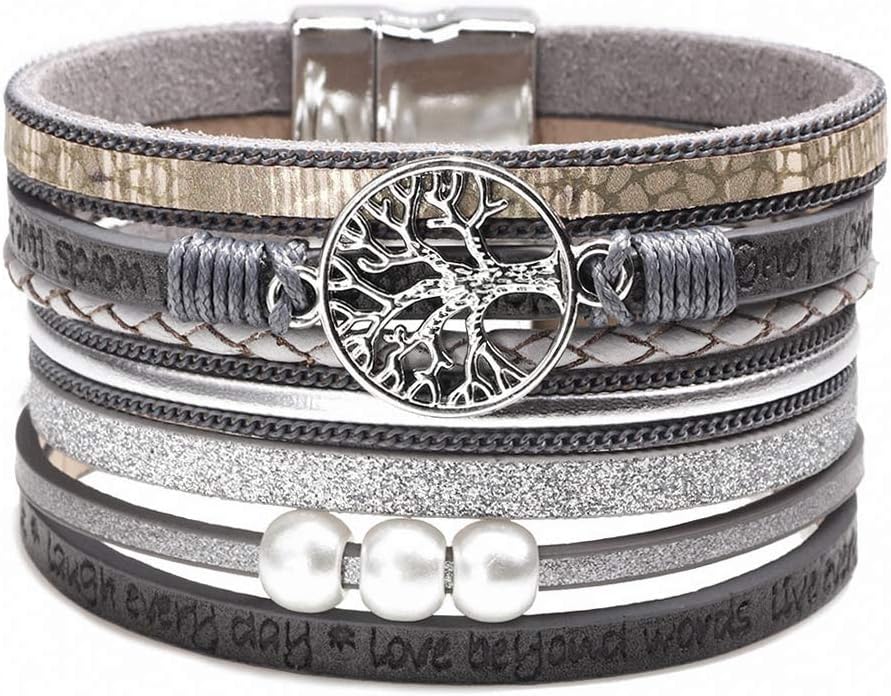Fesciory Leather Wrap Bracelet for Women, Boho Western Layered Cuff Jewelry
