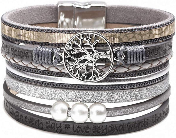Fesciory Leather Wrap Bracelet for Women, Boho Western Layered Cuff Jewelry