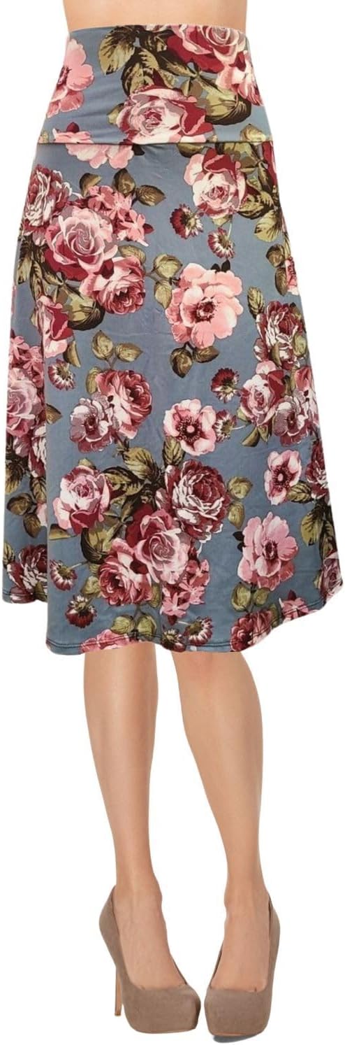 Women's A-Line Foldover Lightweight Flare Midi Pull On Closure Skirt