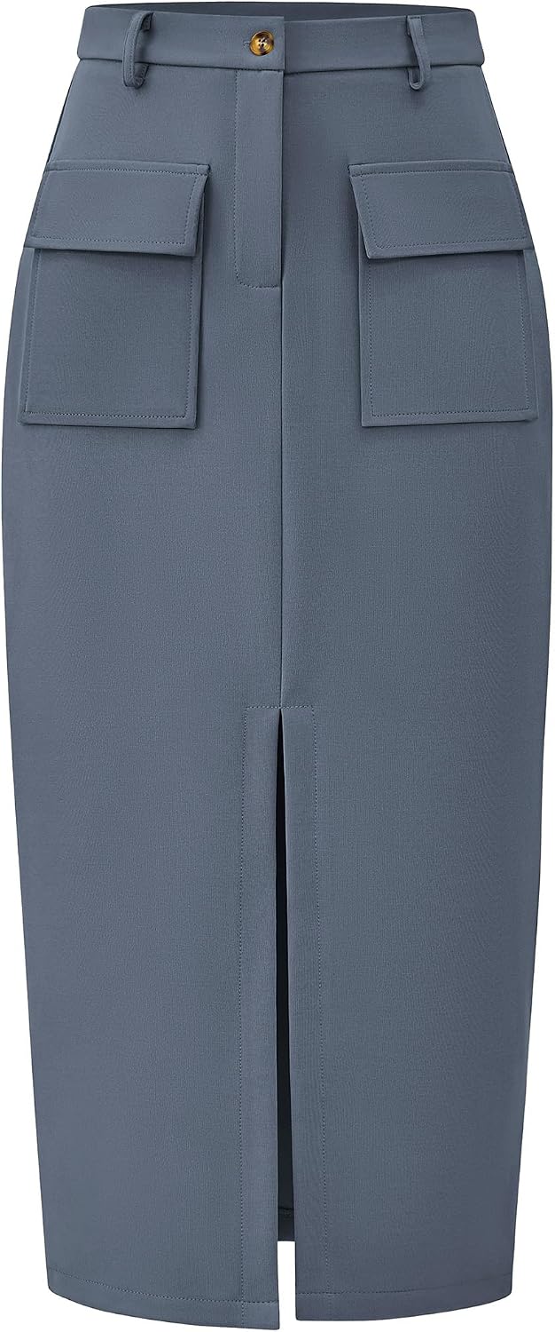 KIRUNDO Womens High Waist Cargo Midi Pencil Skirt