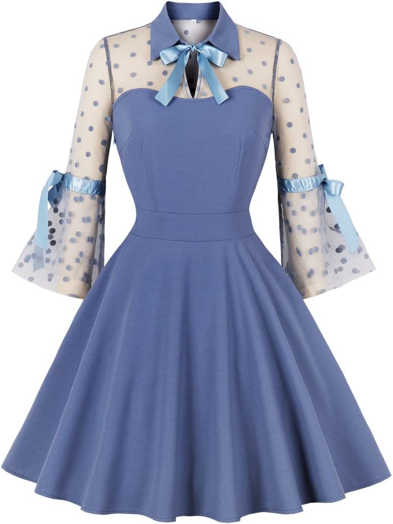 Women's Vintage Polka Dot 1950s Audrey Retro Rockabilly Prom Dress 50's 60's A-Line Cocktail Party Swing Dress
