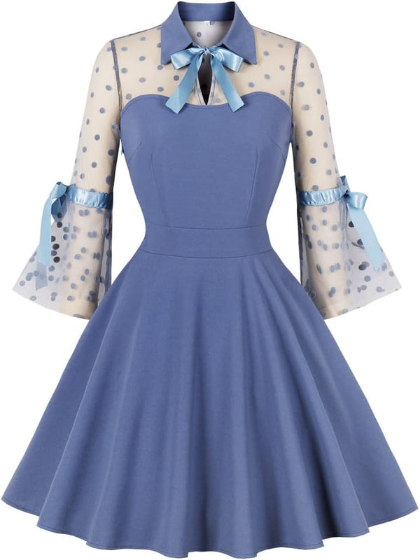 Women's Vintage Polka Dot 1950s Audrey Retro Rockabilly Prom Dress 50's 60's A-Line Cocktail Party Swing Dress