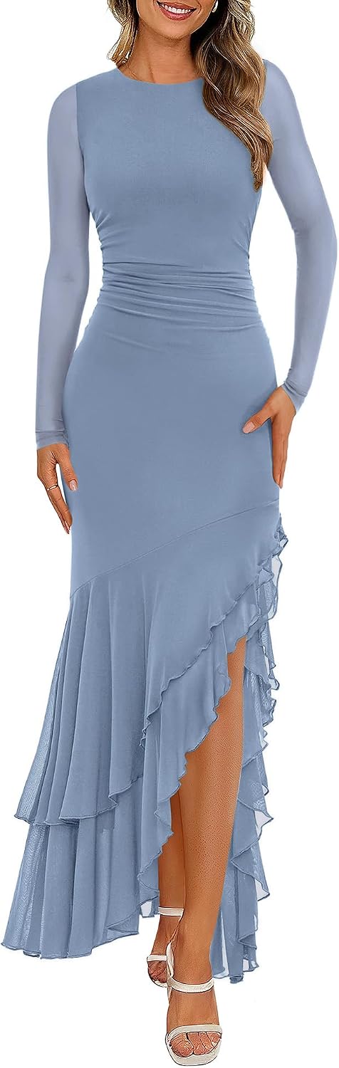 BTFBM Women's Maxi Dresses Fall 2026 Long Sleeve Wedding Guest Dress