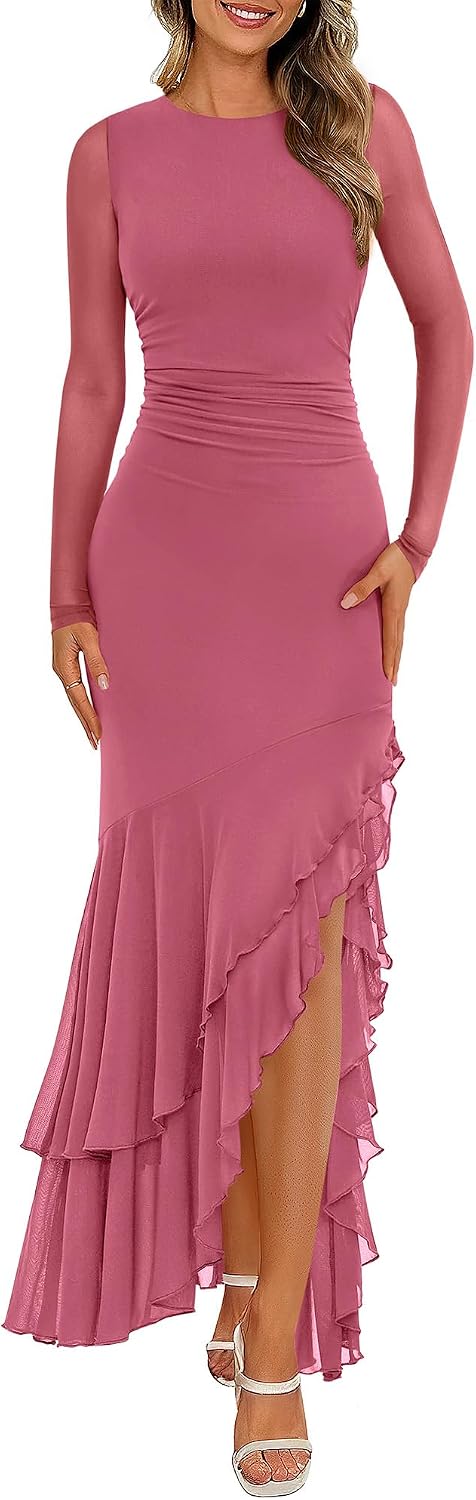 BTFBM Women's Maxi Dresses Fall 2026 Long Sleeve Wedding Guest Dress