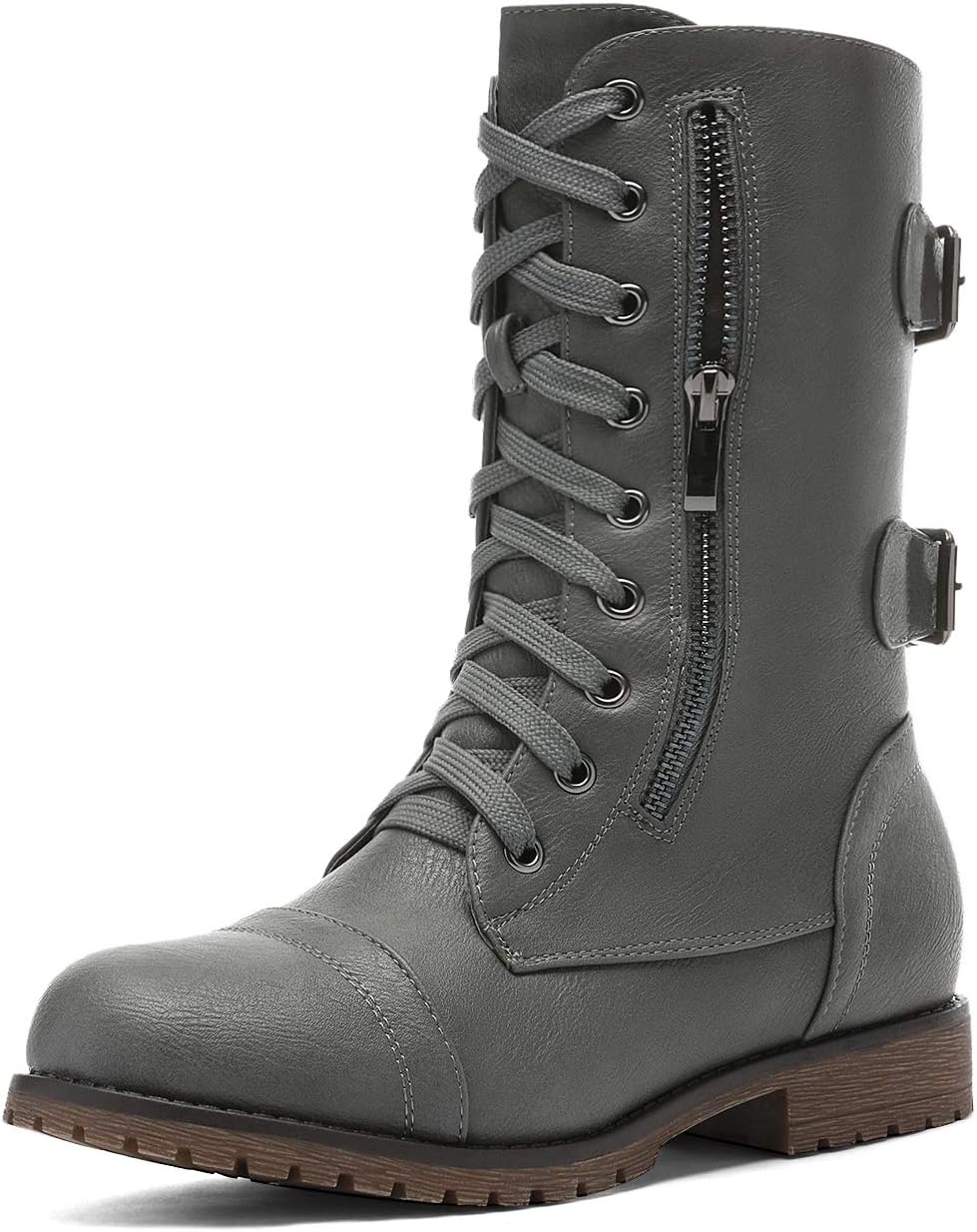 DREAM PAIRS Women's Mid Calf Built-in Wallet Pocket Lace up Military Combat Boots