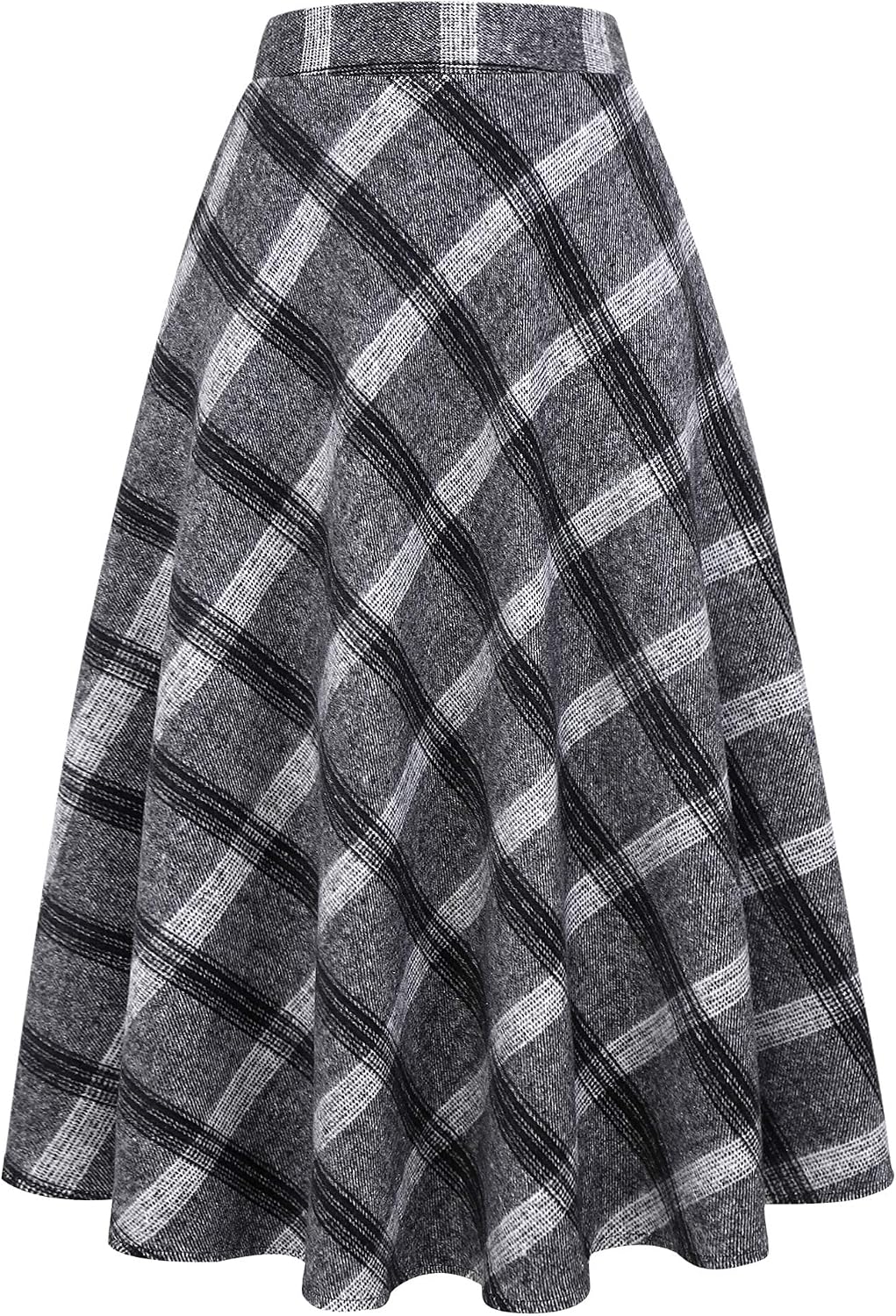 Long Plaid Wool Skirt for Womens Winter Fall Warm High Elastic Waist A line Flared Pleated Wool Tartan Skirts