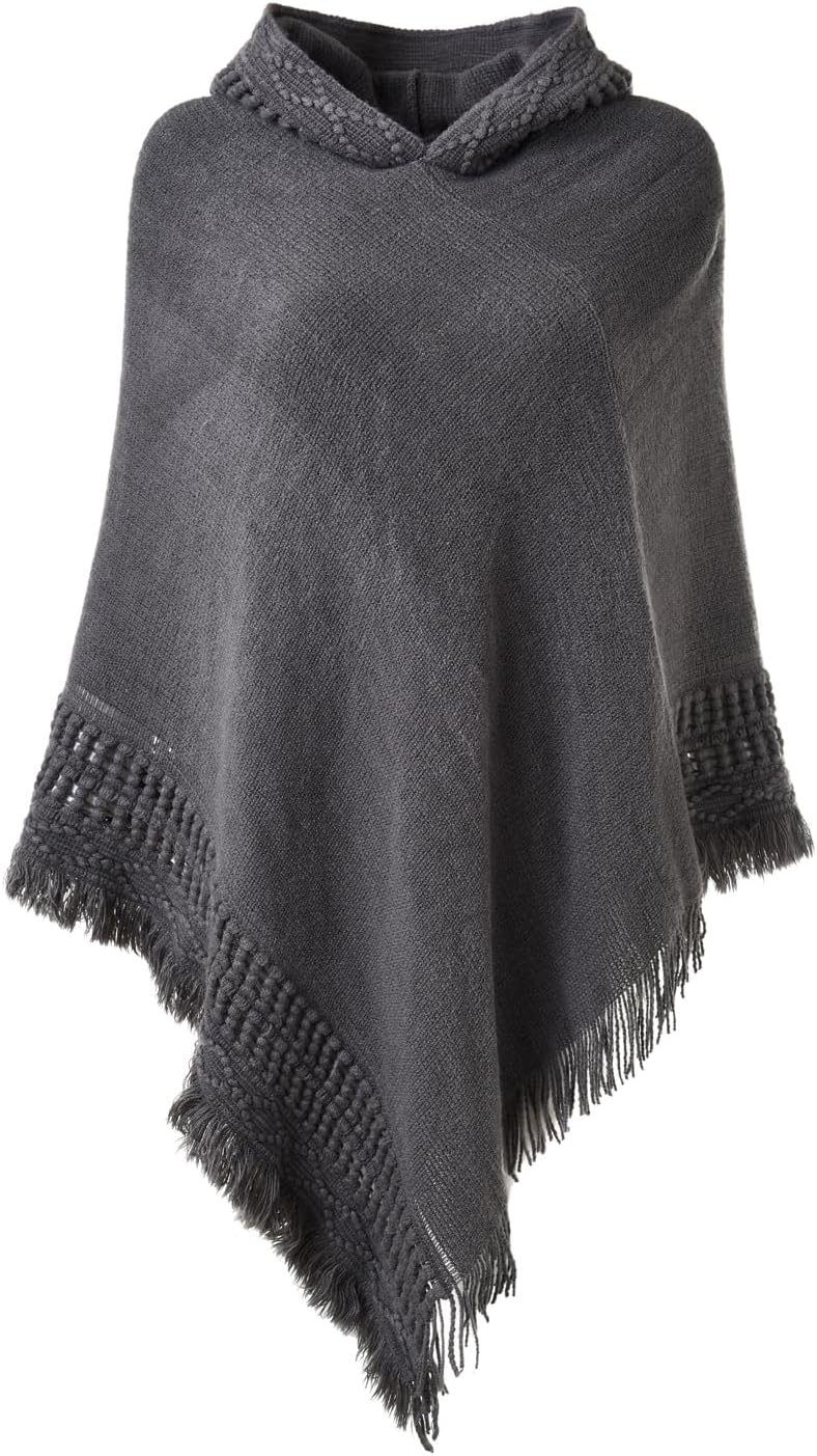 Ferand Women's Witchy Hooded Knit Poncho with Fringe