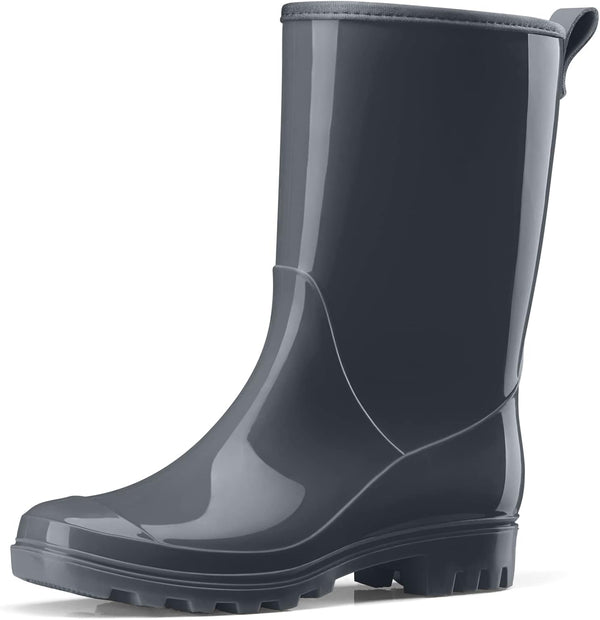 Mid Calf Rain Boots, Waterproof Shoes Glossy Rubber Pvc
