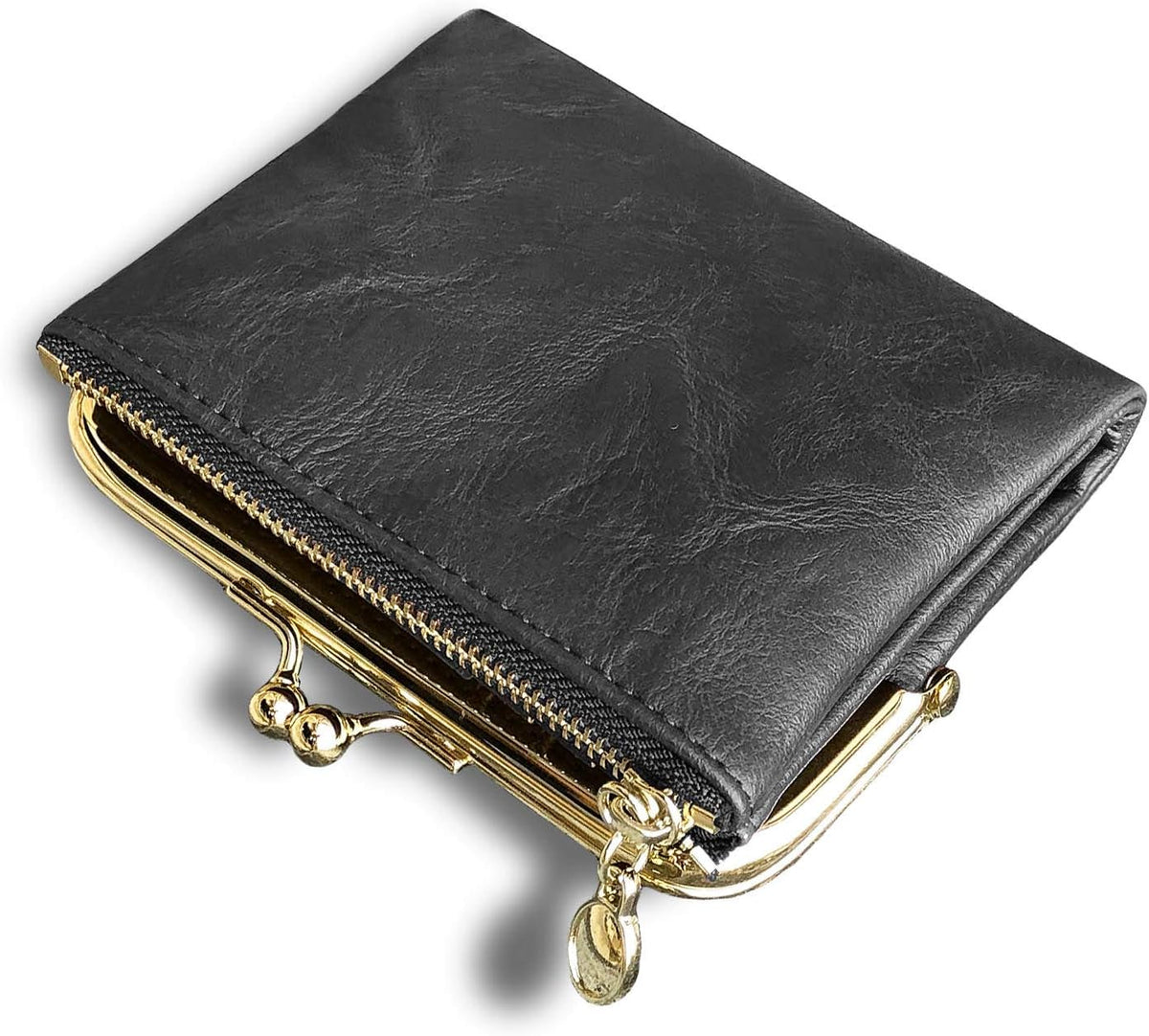 Womens Small RFID Compact Bifold Wallet — Vintage Kiss-Lock Coin Purse