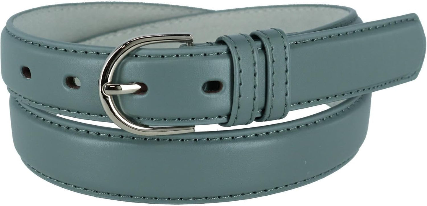 Ctm Women's Leather Dress Belt 1 1/8 Inch Silver Buckle