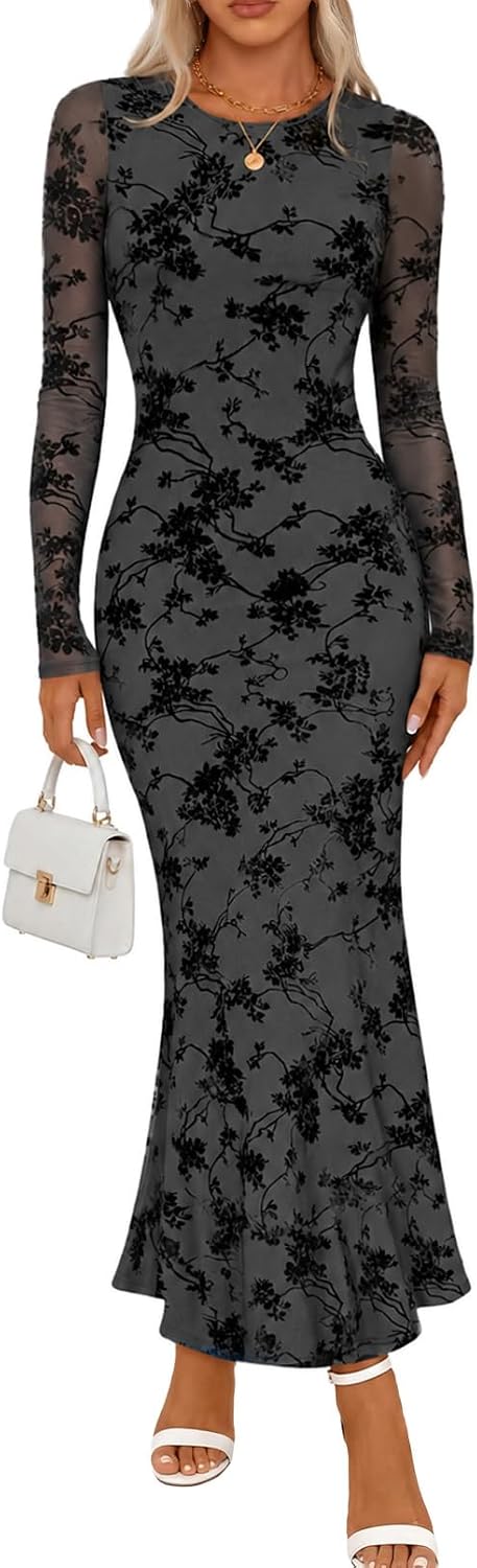 MEROKEETY Womens Fall Velvet Formal Wedding Guest Maxi Dress