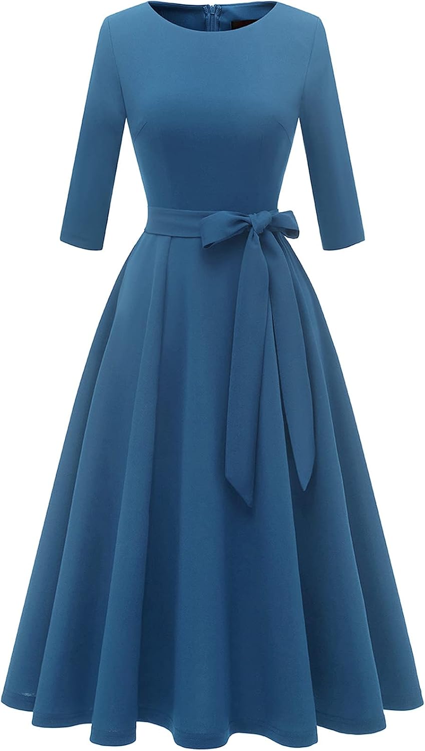 DRESSTELLS Cocktail Dresses for Women, Vintage Wedding Guest 3/4 Sleeves Formal Church Tea Dress
