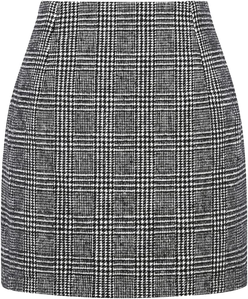 Womens High Waist Plaid Skirt Bodycon Pencil Wool Mini Skirts