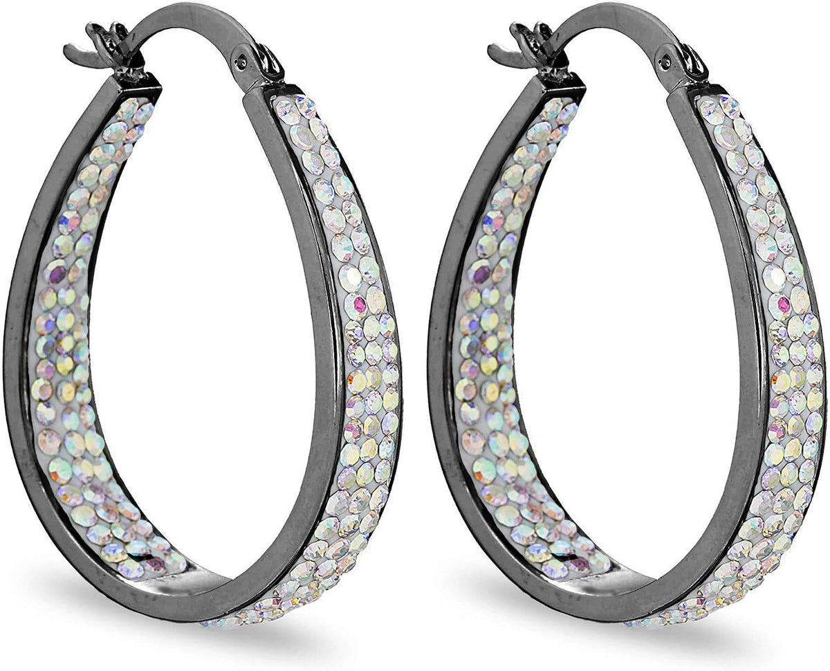 Savlano Inside Out Oval Shape Crystal Hoop Earrings For Women Comes With Savlano Gift Box