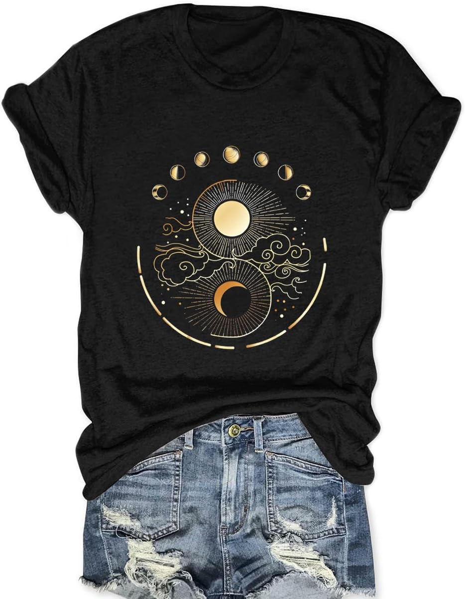 Women Mystical Moon and Sun Shirt Vintage Celestial Moon Top