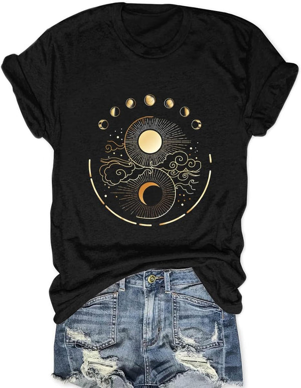 Women Mystical Moon and Sun Shirt Vintage Celestial Moon Top