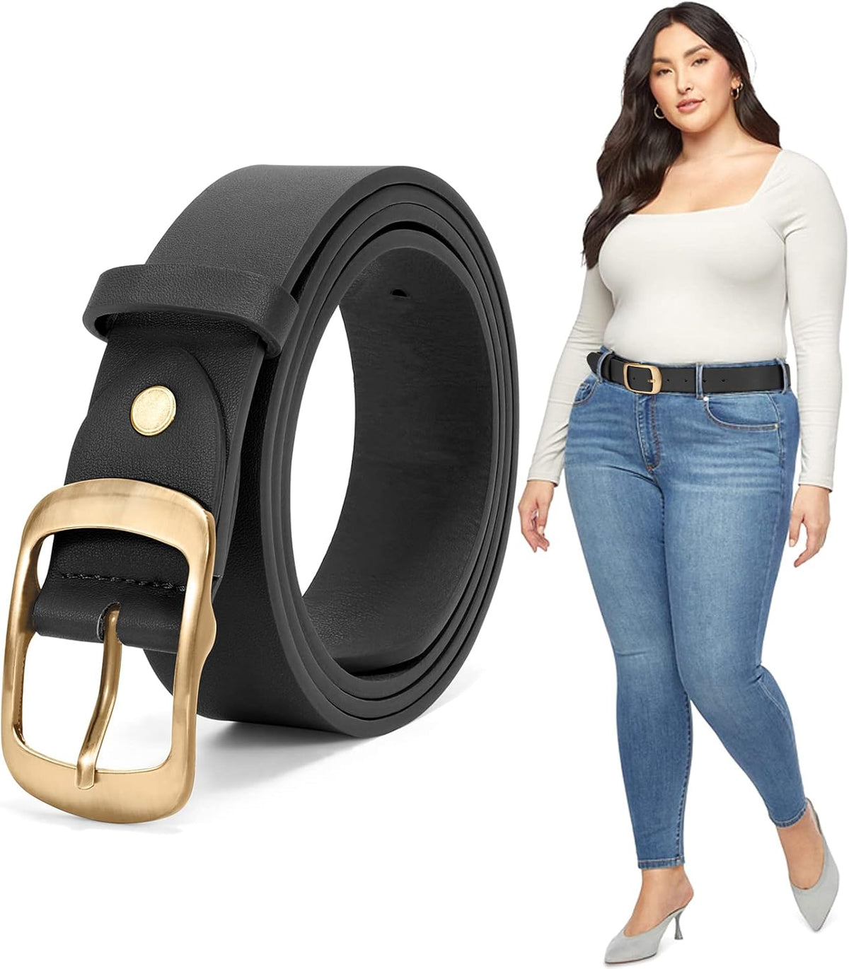 Plus Size Women Leather Belt Black Casual Waist Belt For
