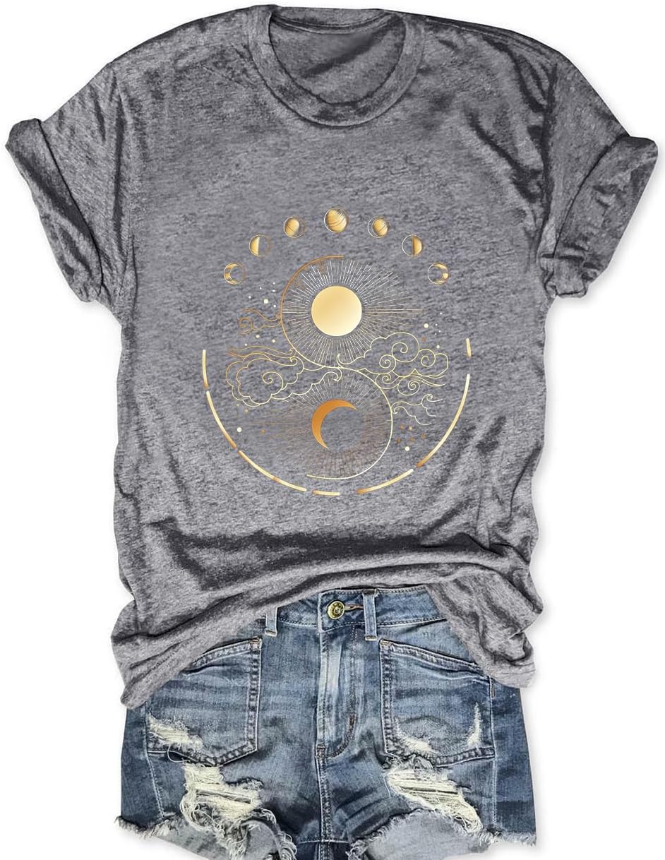 Women Mystical Moon and Sun Shirt Vintage Celestial Moon Top