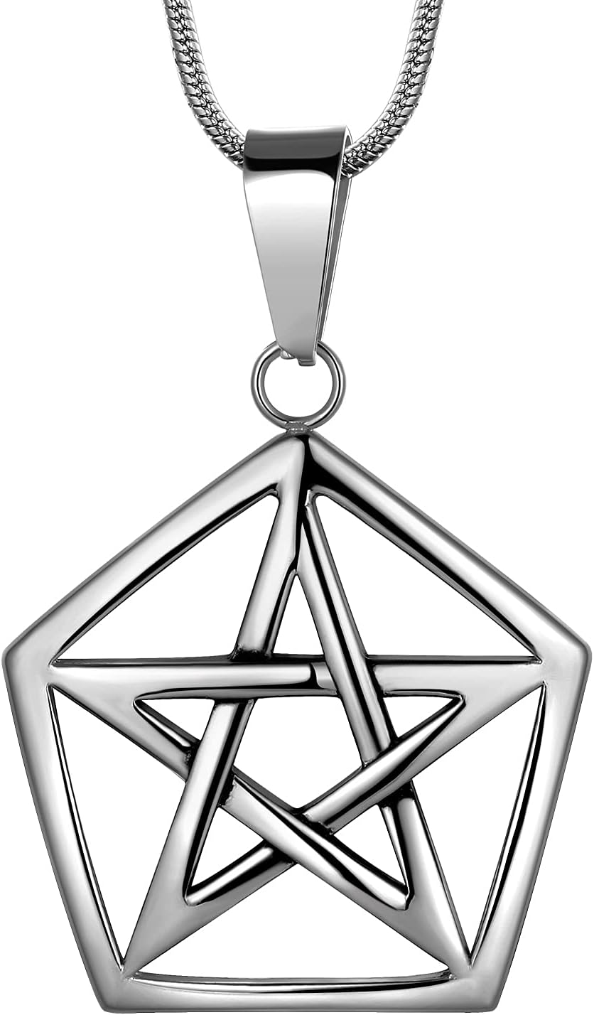 Hipunk Pentagram Pentacle Wiccan Necklace -Star Satanic Pendant 316L Stainless Steel Traditional Seal of Solomon Tetragrammaton Eliphas Levi's Pentagra Wicca Punk Retro Jewelry