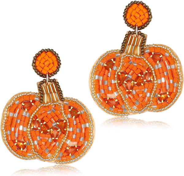 Halloween Earrings for Women Cute Pumpkin Ghost Beaded Dangle Earrings Statement Spooky Skull Witch Hat Boo Trick Treat RIP Earrings Fun Halloween Holiday Costumes Party Jewelry Gifts