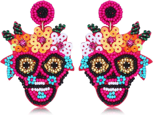 Halloween Earrings for Women Cute Pumpkin Ghost Beaded Dangle Earrings Statement Spooky Skull Witch Hat Boo Trick Treat RIP Earrings Fun Halloween Holiday Costumes Party Jewelry Gifts
