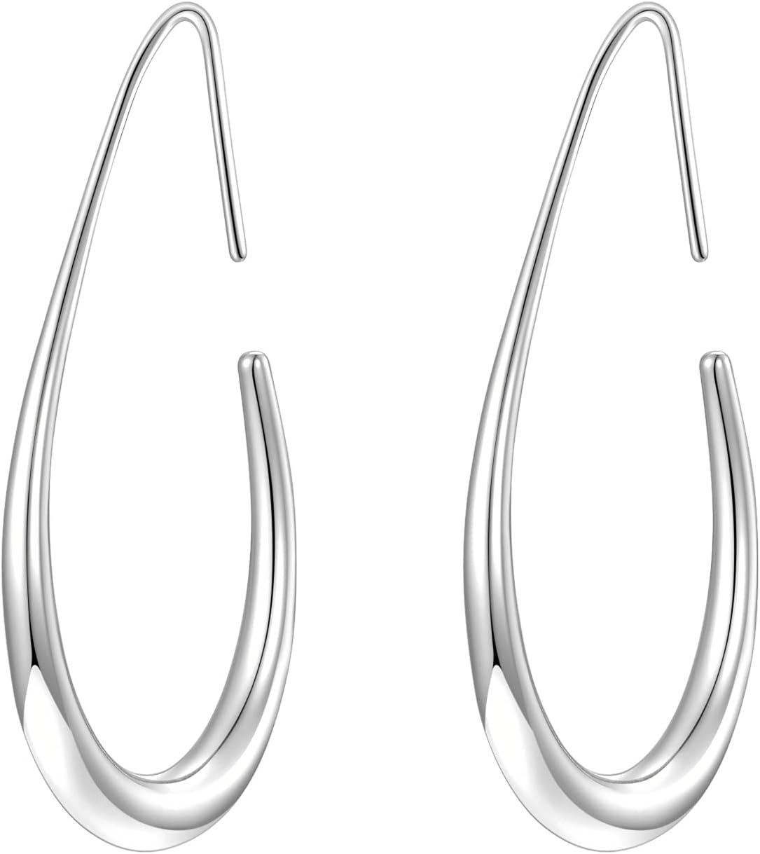 14k Plated Large Oval Pull-Through Hoop Earrings