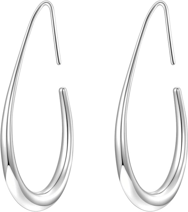 14k Plated Large Oval Pull-Through Hoop Earrings