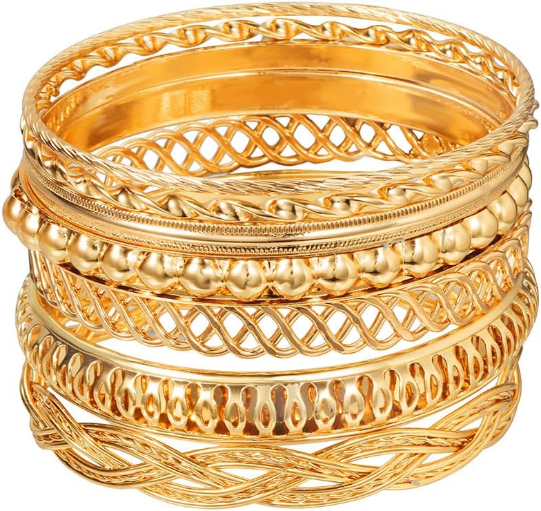16Pcs Gold Bangle Bracelets for Women - Multi Layer Stackable Textured Bracelets Boho Jewelrys Set.