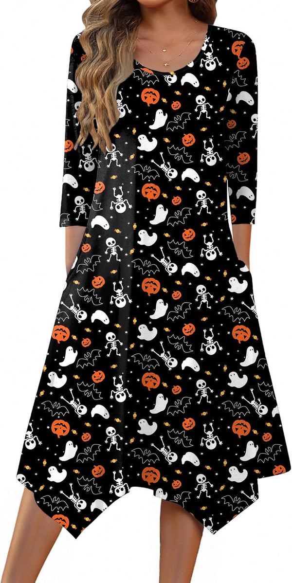 Zeagoo Midi Dresses Women 2026 Dress 3/4 Sleeve A Line Casual Dresses with Pockets