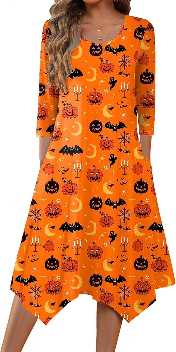 Zeagoo Midi Dresses Women 2026 Dress 3/4 Sleeve A Line Casual Dresses with Pockets