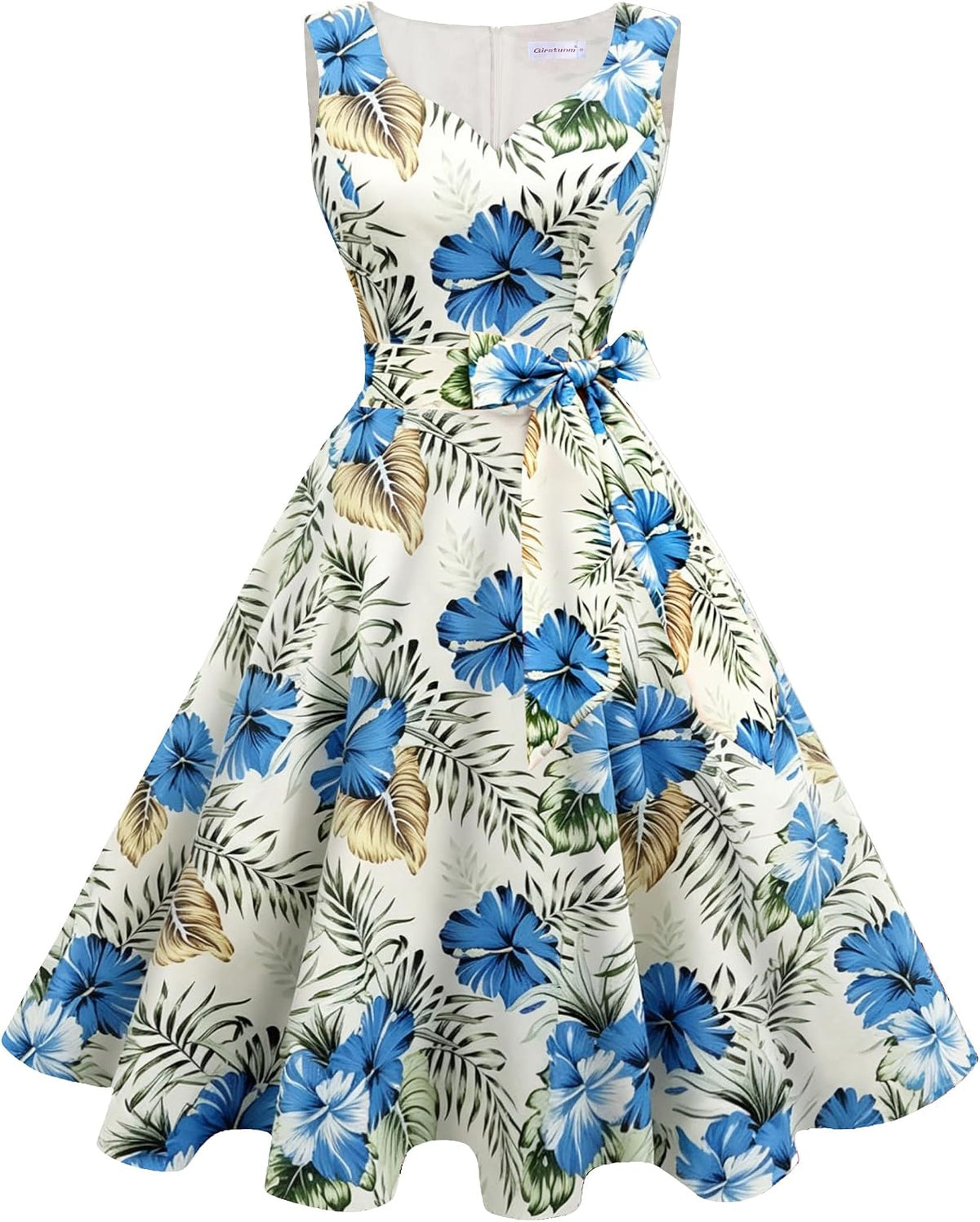 Girstunm 1950s Sleeveless Tea Party Swing Pockets Dress