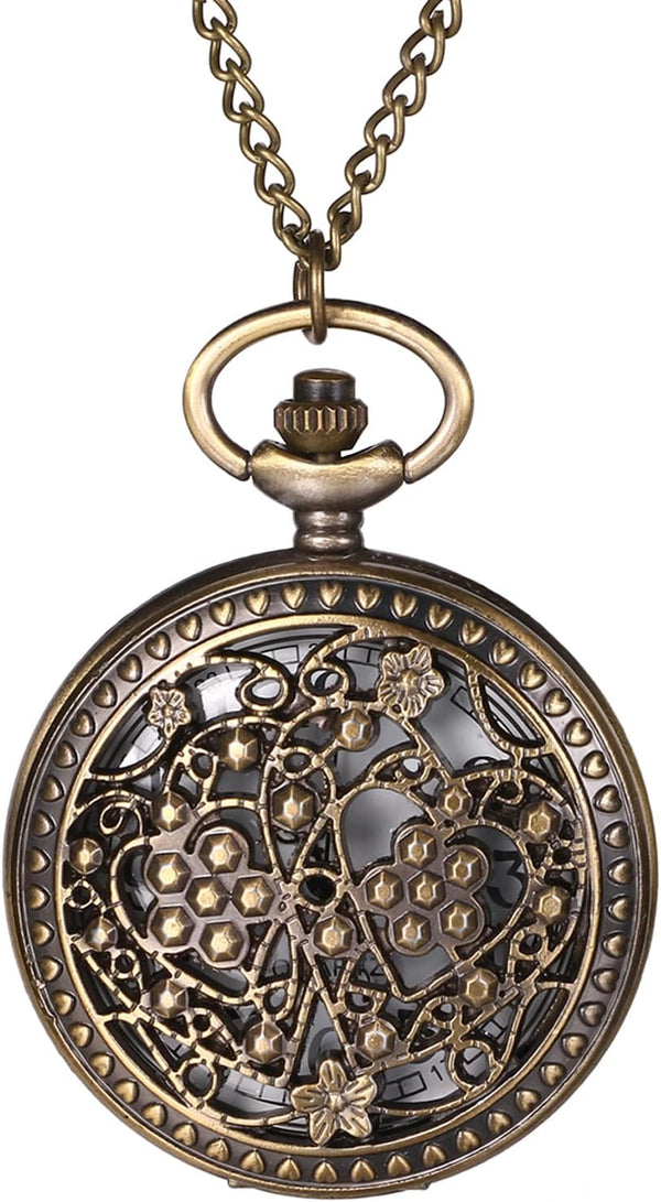 Bronze Flower Pocket Watch: Retro Vintage Pendant Watch with