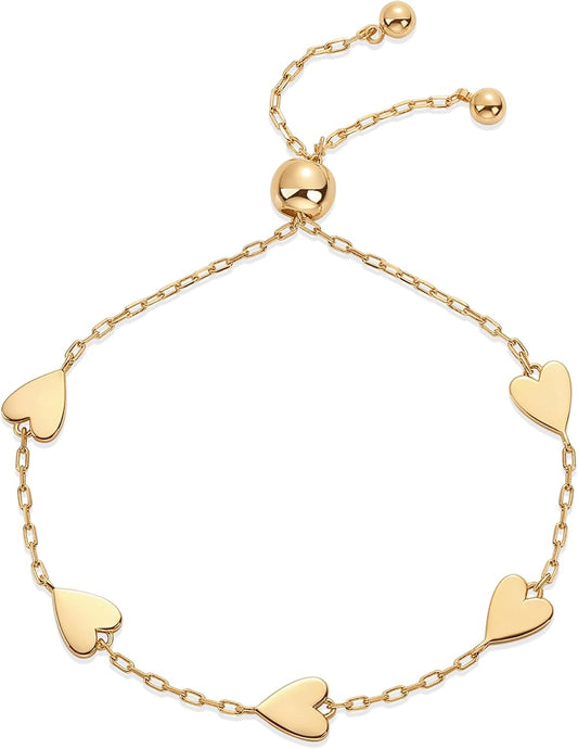 PAVOI Friendship Bracelets for Women, 14K Gold Plated Heart Charm Set
