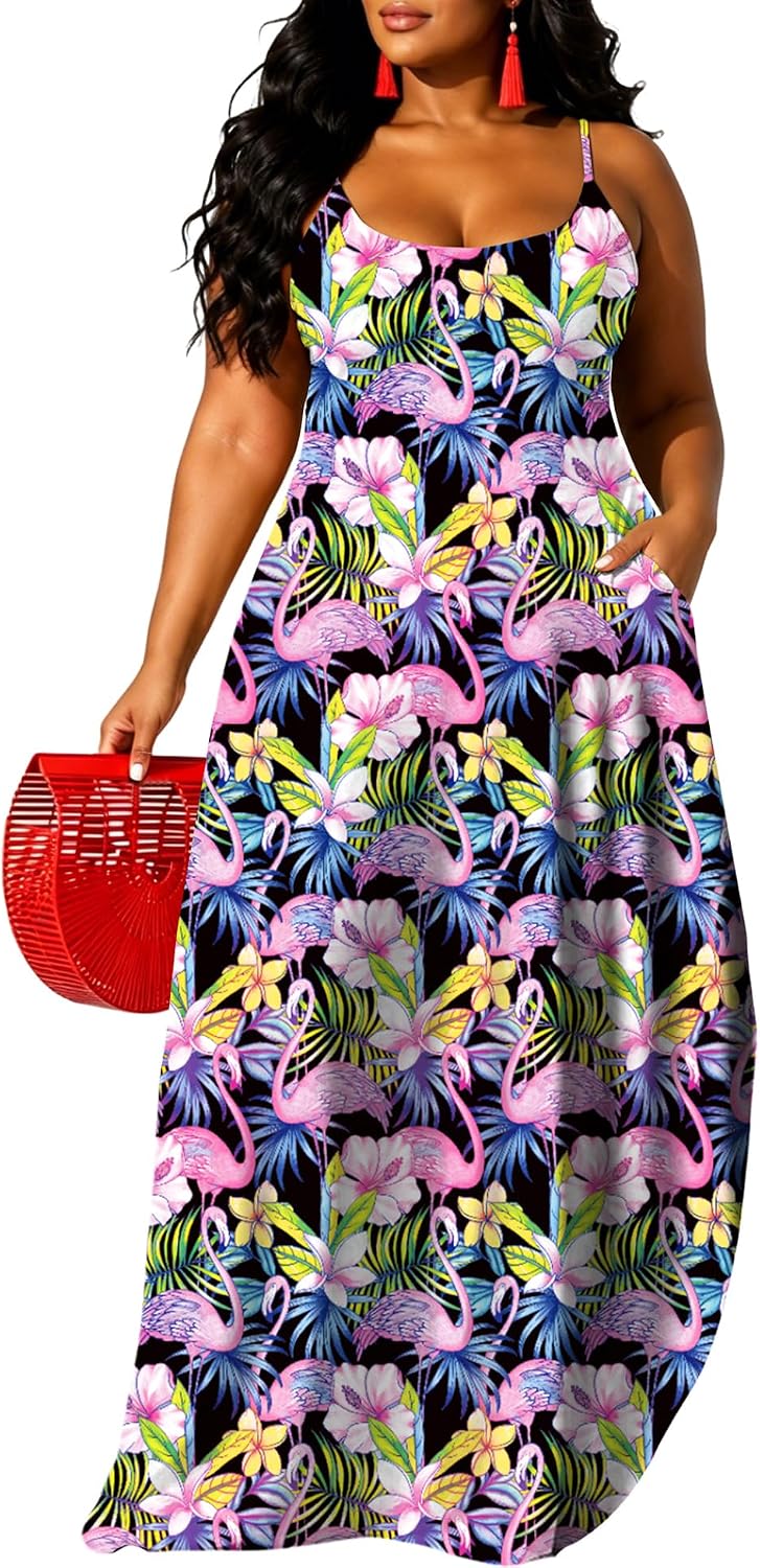 UOUA Hawaiian Dresses Women Plus Size Luau Party Sundress Summer Maxi Tropical Boho Beach Dress