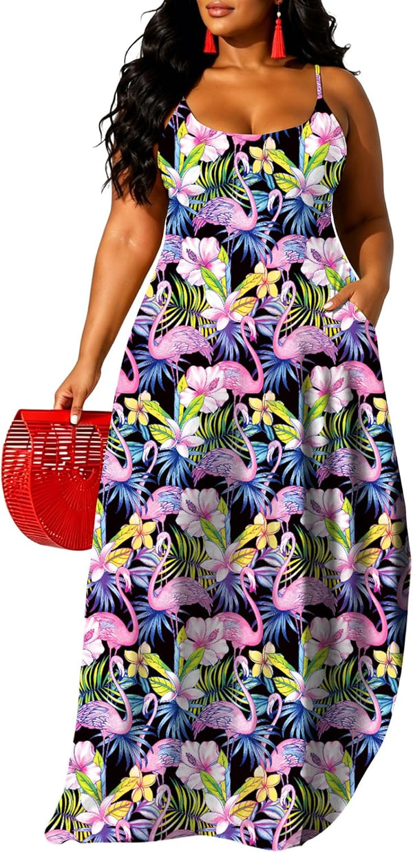 UOUA Hawaiian Dresses Women Plus Size Luau Party Sundress Summer Maxi Tropical Boho Beach Dress