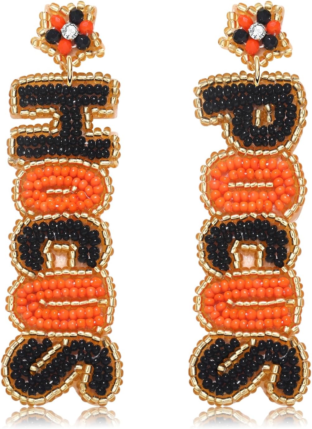 Halloween Beaded Boo Earrings for Women - Spooky Ghost Pumpkin Drop Dangle Jewelry - Handmade Gothic Costume Party Holiday Festive Gifts