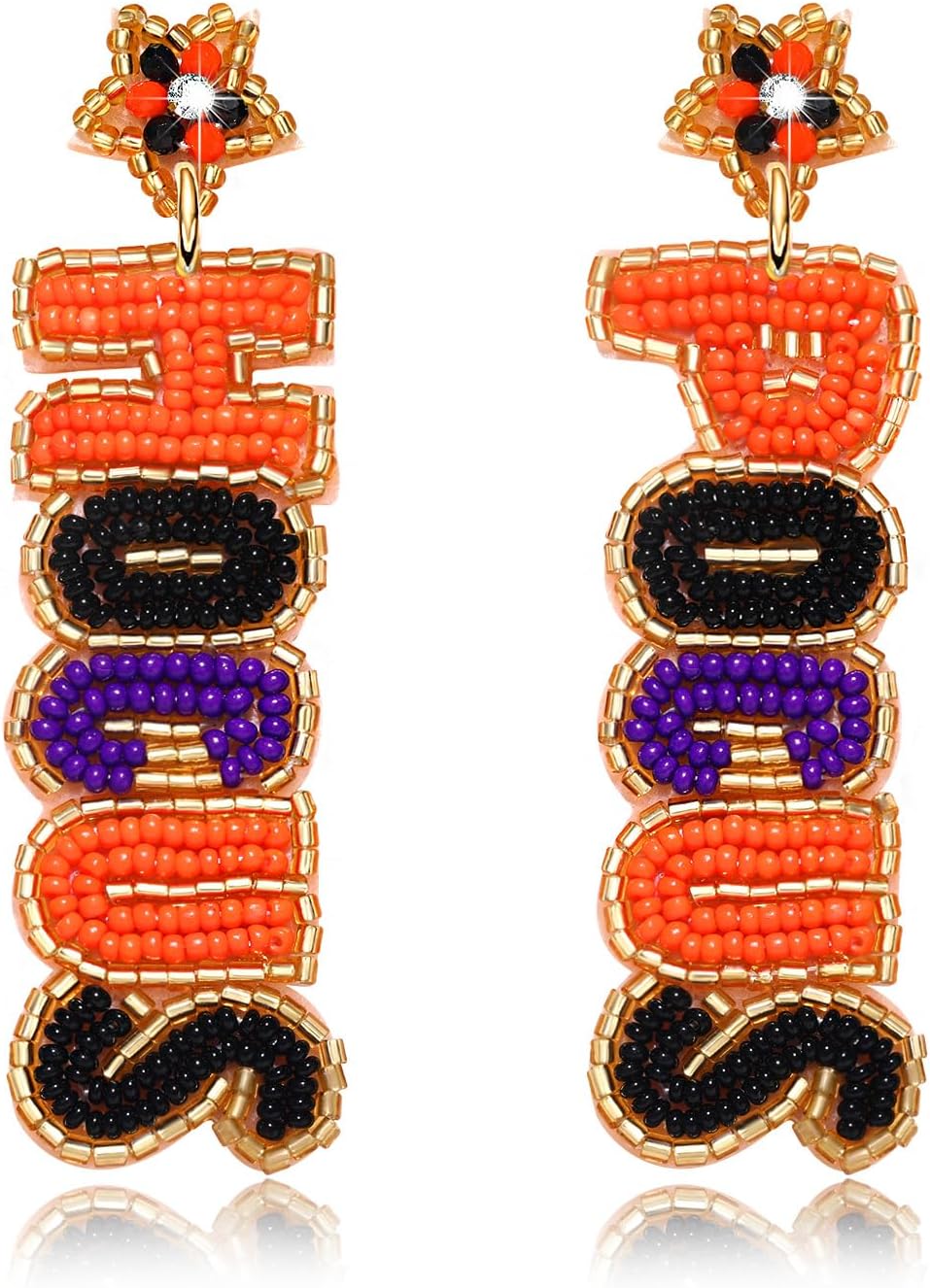 Halloween Beaded Boo Earrings for Women - Spooky Ghost Pumpkin Drop Dangle Jewelry - Handmade Gothic Costume Party Holiday Festive Gifts