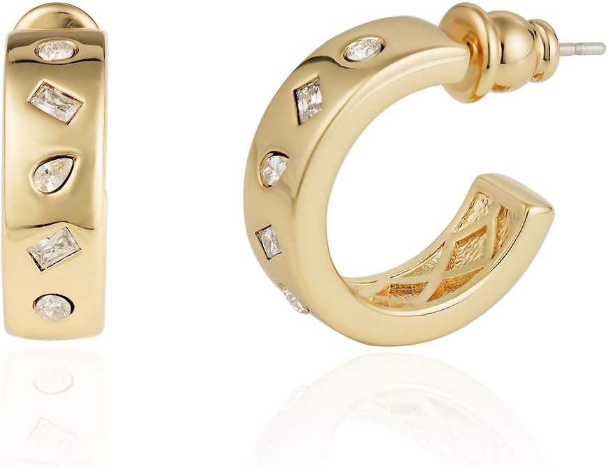 14K Gold Plated Illusion Stud Earrings for Women | Triple Huggie Hoop Earrings for One Hole| Trendy Simple Hypoallergenic Fashion Accessories Gold