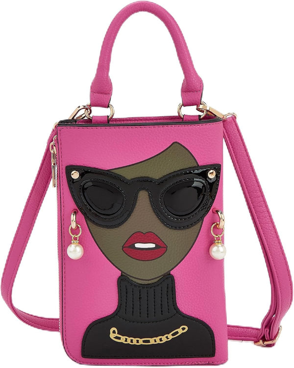 Women Novelty Lady Face Shoulder Bags Funky PU Leather Top Handle Satchel Handbags Clutch Purse for Women