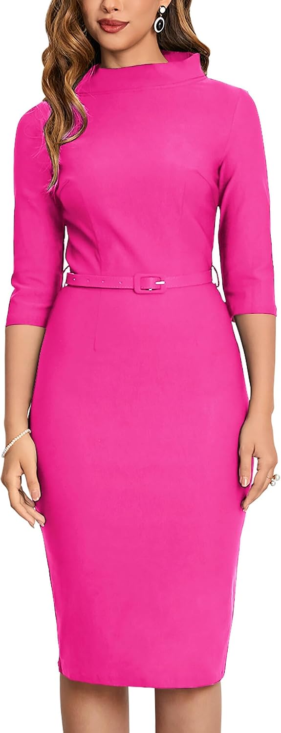Women's 1950s Vintage 3/4 Sleeve Elegant Collar Cocktail Evening Dress