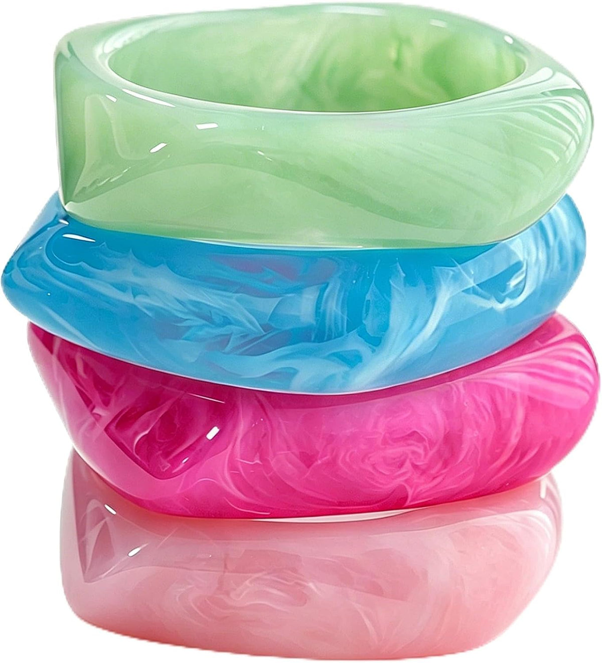 Chunky Resin Acrylic Bangle Bracelets for Women, Colorful Wide Geometric Bangles Set, Statement Stackable Bracelet Jewelry Gift