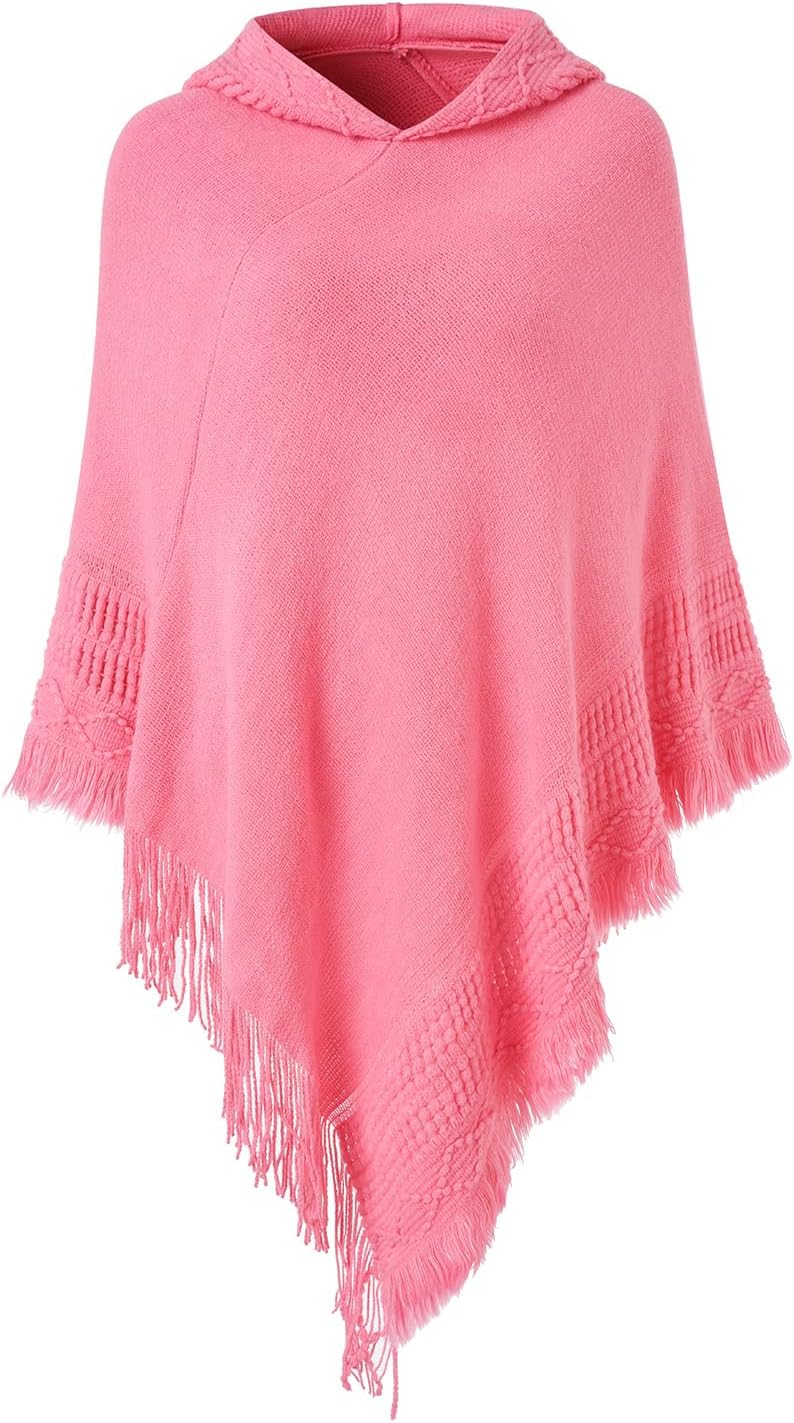 Ferand Women's Witchy Hooded Knit Poncho with Fringe