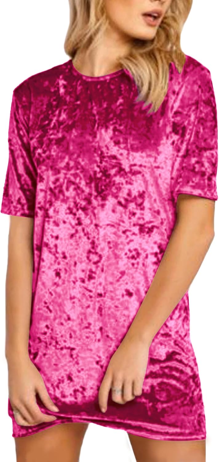 R.Vivimos Women's Crushed Velvet Short Sleeve Mini Dress