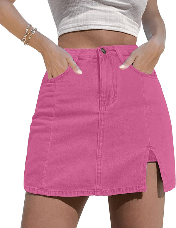 luvamia Jean Skort Women High Waisted Stretchy Denim Mini Skirt Side Slit | Jean Skirt with Shorts Underneath, Trendy, Stretch, Cute, Y2k, Denim Skorts, Jean Shorts, Country Concert Outfits for Women